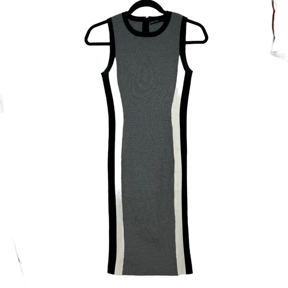 Karen Millen XS Sleeveless Expo Zip Long Bodycon Wiggle Pencil Side Stripe Dress - Picture 3 of 14